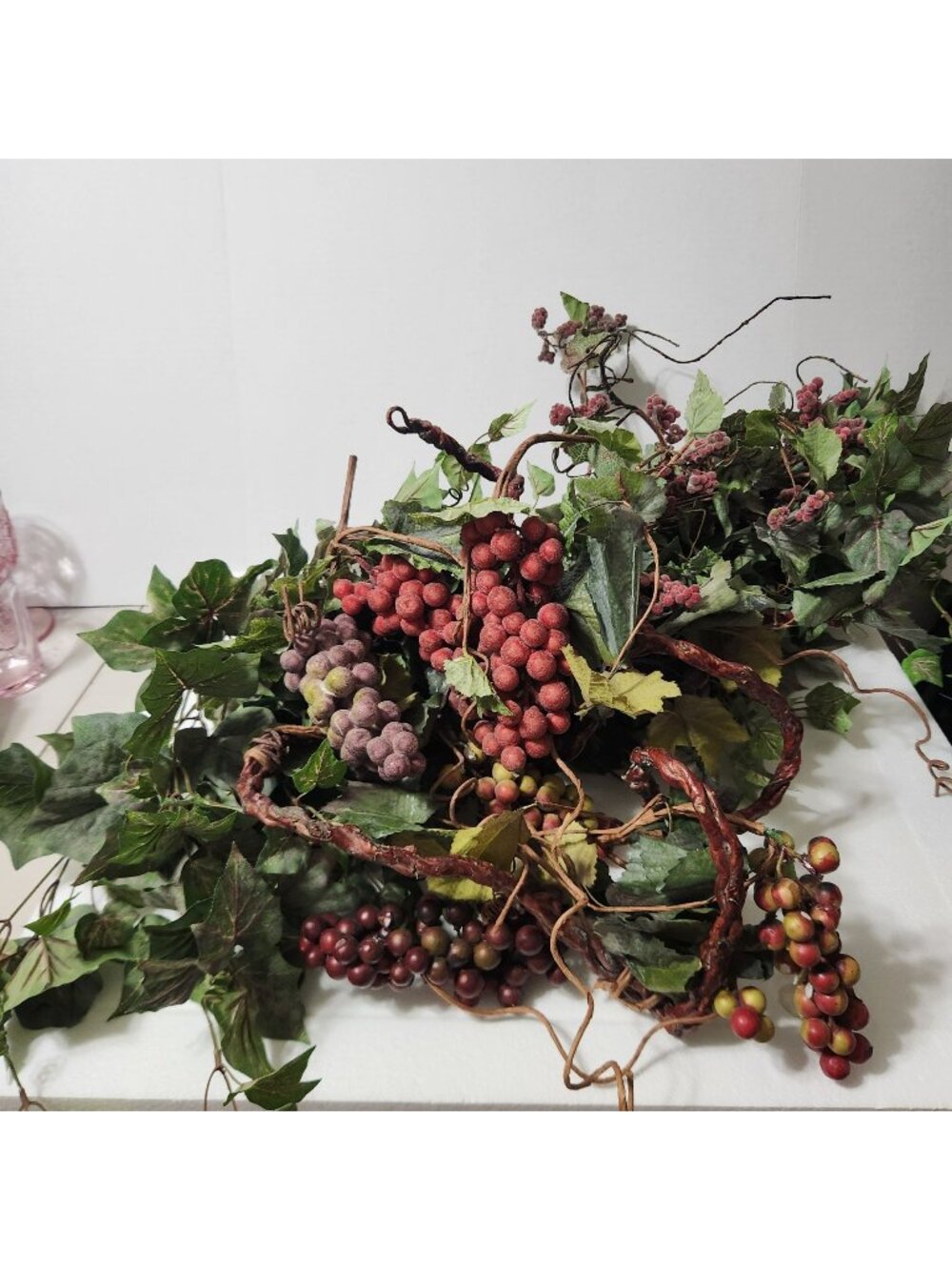 Artificial Grape Vine Garland With Green Leaves & Faux Grapes - Rustic Home